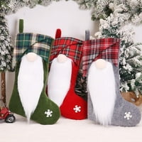 Božićne čarape, Veliki Božić Gnome čarape sa rešetkama Jingle Bell Hat i bijelom plišanom bradom za unutarnji dekor za odmor