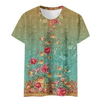 Bluze s kratkim rukavima za slobodno vrijeme cvjetni vrhovi posadni vrat ljeti za žene zeleno xl