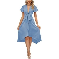 FOPP Prodavač Moda Ženska V-izrez Pleased kratkih rukava s rukavima Dvodijelna haljina svijetlo plava xxl
