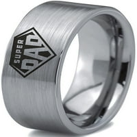 Tungsten Superhero Super Dad Emblem Simbol BAND prsten Muškarci Žene Udobnost Fit Grey Flat Cut četkani
