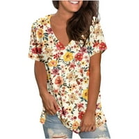 Trendi ljetni vrhovi za žene Slatki cvjetni print kratki rukav casual V izrez grafički majica Vrhunska