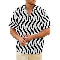 Dječaci i muškarci majice Havajske majice za muškarce, prugasti prugasti ležerni kratki rukav redoviti fit gumb Essentials Muška košulja za muške košulje za ispis bez željeza, odrasli-5xl