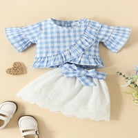 SUNISERY TODDLER Baby Girls Ljetne suknje odijelo Kratki rukav PLAJNI TOPI kravata Knot suknja postavlja novorođenčad plave 2- godine