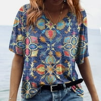 MLQIDK Trendy cvjetna majica Žene ljetne kratkih rukava Tunic Tops V izrez Grafički majica Majica Casual