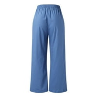 ManXivoo široke pantalone za noge za žene Ženske ležerne čvrste hlače Elastične struke udobne pantalone s džepovima Ženske hlače plave boje