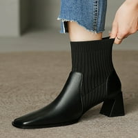 Žene elastične čizme čarape čizme Square Square Toe gležnjače za žene Chunky pete cipele dame povlače na crnu 5