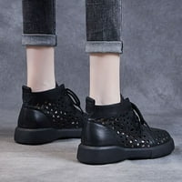 Aaimomet ženske čizme Čvrsto boje šuplje udobne ravne čipke kratke čizme Okrugle cipele za nožne prste