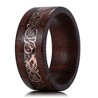 Vjenčani prstenovi za muškarce žene Wood Wedding Band W Rose Gold Celtic Inlay