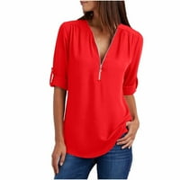 Pejock Womens V izrez Zip manferencije s rukavima Flowy Business Casual radne tuničke vrhove majice Bluza dugih rukava košulje za povrat dugih rukava crvena 4xl