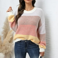Dukseri za žene Trendy predimenzionirani pleteni labavi fit plus veličina boja blok okrugli vrat Top džemper