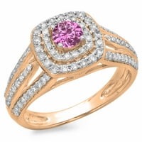 1. Carat 18k Rose Gold Round Cut ružičasti safir i bijeli dijamant Dame Split Shank Vintage Style Bridal