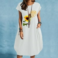 Plus veličina haljina za žene modne žene casual o-vrat suncokretovoj print plus veličina Pocke proljeće