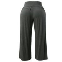 Eyicmarn ženske proljeće ljetne casual široke hlače za noge pune boje labave pantalone sa visokim strukom