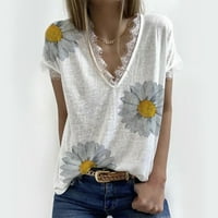 Ženske majice Daisy čipka za patchwork s kratkim rukavima, majice ljeto V izrez