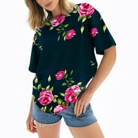 Uorcsa svestrani kratki rukav Crew vrat modne cvjetne tiskane labave žene T majice mornarice
