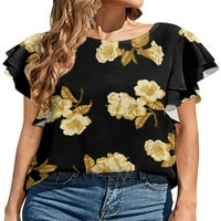 CAPREZE Ljetni vrhovi za žene cvjetni print tunik bluza vrhova ruffflesff kratki rukav Ležerne košulje