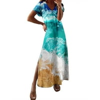 Maxi cvjetna haljina kratki rukav V izrez plaža Boho ljetna ženska haljina