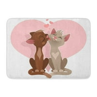 Ružičasta bračnih ljubitelja Cats Crtani Cute Day Crtanje Srce Kitten Lick Doormat Podna prostirka za kadu