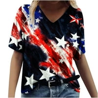 Majice s kratkim rukavima za žene za žene Američka zastava Ispiši laganu ležernu tuniku, baš labavi fit majice