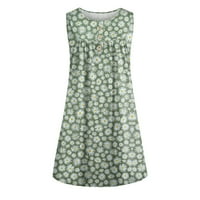 Ljetne haljine za žene V-izrez otisnuta A-line mini modne haljine bez rukava zelena xl