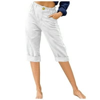 Capri pantalone za žene Ljeto Ležerne prilike Capri gamaše Lagano visoke rastezljetne pantalone s džepovima