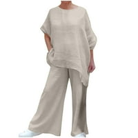 Ženske odjeće za ljetni ženski okrugli okrugli ovratnik dugih rukava majica s dugim rukavima + hlače set pantalona
