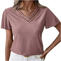 Slatki ljetni vrhovi za žene Trendy Solid Color kratki rukav poprečni zavoj V izrez udoban pulover majica