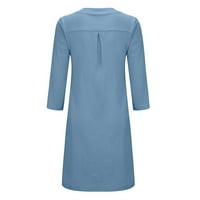 Haljine za žene za žene ženske modne casual puni gumb džep dugih rukava majica s dugim rukavima plava