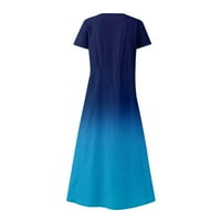 Ležerne haljine za žene s kratkim rukavima tiskana gležnjana na plaži žensko ljeto haljina visoke struk plave l
