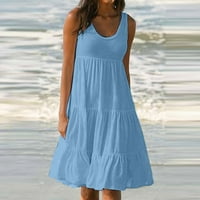 Haljine za žene plus veličine haljine bez rukava okrugli izreg čvrstog boja, velika ljuljačka plaža