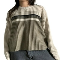 Ženska modna džemper s V-izrezom Stripe kontrastni boja labavi pleteni vrhovi