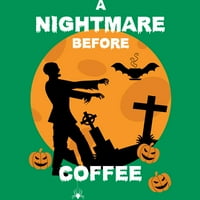 Noćna mora prije kafe - smiješni Halloween Zombie Juniors Kelly Green Graphic Tee - Dizajn ljudi XL