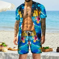 Muškarci, muškarci postavljeni odjeća za plažu na plaži dolje majica i pant set Hawaii Seaside Holiday Beach Digital 3D odijelo Ženske vrhove Plavi XXL