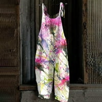JUMPUTS za žene, ženski V vrat kombinezon Vintage cvjetni printirajući remen bez rukava visokih struka