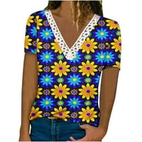 Cvjetne košulje za žene Ljeto Ležerne prilike kratkih rukava TRIM V CAT Thirt Top Trendy Graphic Majica