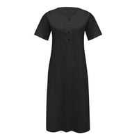 Clearsance Ljetne haljine za ženske duljine lakta a-line dužine koljena modna V-izrez Čvrsta haljina