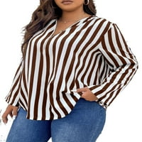 Ženske plus bluze casual prugasti bluza s vratnim izrezom Multicolor 3xl