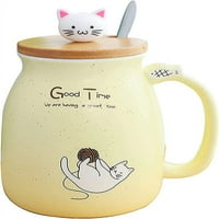 Slatka CAT keramička krigla, 16oz keramička šolja za kafu sa lijepim drvenim poklopcem mačići, čaj za