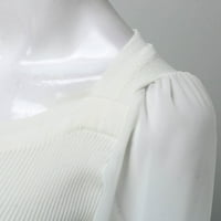 Riforla ženske čipke čipke dugih rukava Botton Crew izrez Tunika Top pletene bluza Ženski pulover džemper bijeli s