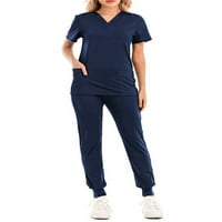 Kapreze Ženski piling vrhovi + hlače džepovi Medicinski set Solid color Crips Modery Sud V izrez Top Mornary Blue S