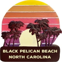 Crna pelikanska plaža Sjeverna Karolina Trendy Suvenir Ručno oslikana smola hladnjak magnet zalazak sunca i palma Drveće dizajn otprilike