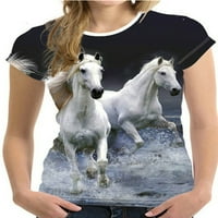 Seksi ples ženski konj tisak kratkih rukava ljetna t majica za bluzu za bluzu posade pulover