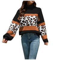 Hinvhai ženske modne okrugle vrata dugih rukava labav leopard vrhovi ispisa bluza pleteni džemper na sezonskom klirensu crna 4