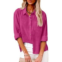 Jesenske košulje za žene Ležerne prilike plus pamuk s dugim rukavima i majicama u boji dolje u boji majice u boji Lagano svjetlo Trendi Rad za slobodno vrijeme s džepovima Hot Pink XXXXL
