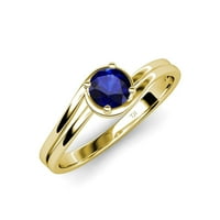 Blue Sapphire Bypass Solitaire zaručni prsten 0. CT u 14K žutom zlatu.Size 7.5