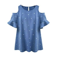 Yubnlvae majice za žene izvan ramena plus veličina bluza s kratkim rukavima labava top košulja plava