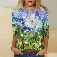 AOUKEA Ljetnog odobrenja Ženska modna tiskana labava majica rukava bluza Okrugli vrat Ležerne prilike