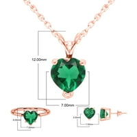 Carat Oblik srca Simulirani smaragdni pasijans Fini nakit Set-Privezak sa 18 lanca, minđuše, prsten