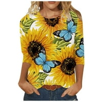 Ljetni vježbanje za žene, Trendy Sunflower Print Sexy Crewneck bluza Košulje Ležerne košulje TUNIC TEES