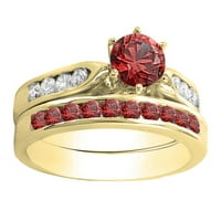 Kolekcija Dazzlingock 14k okrugli crveni rubin i bijeli dijamantski ženski zaručnički set za angažman,